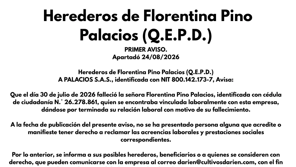 Herederos de Florentina Pino Palacios (Q.E.P.D.)