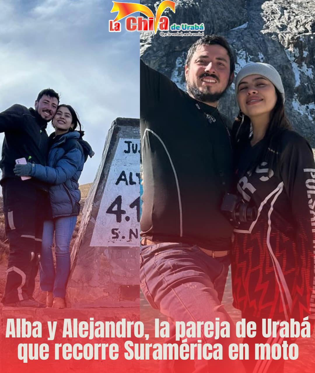 Alba y Alejandro, salieron de Urabá y recorren a Suramérica en moto