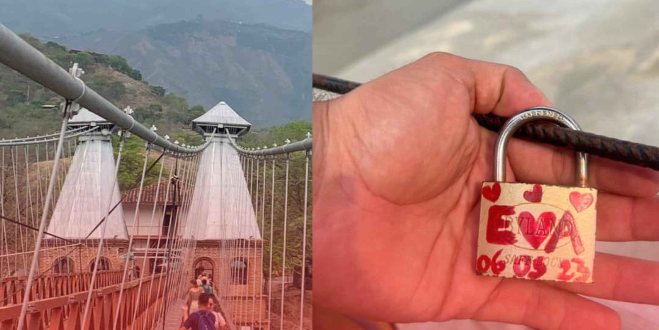 Con candados sellan el amor en el Puente de Occidente en Santa Fe de Antioquia