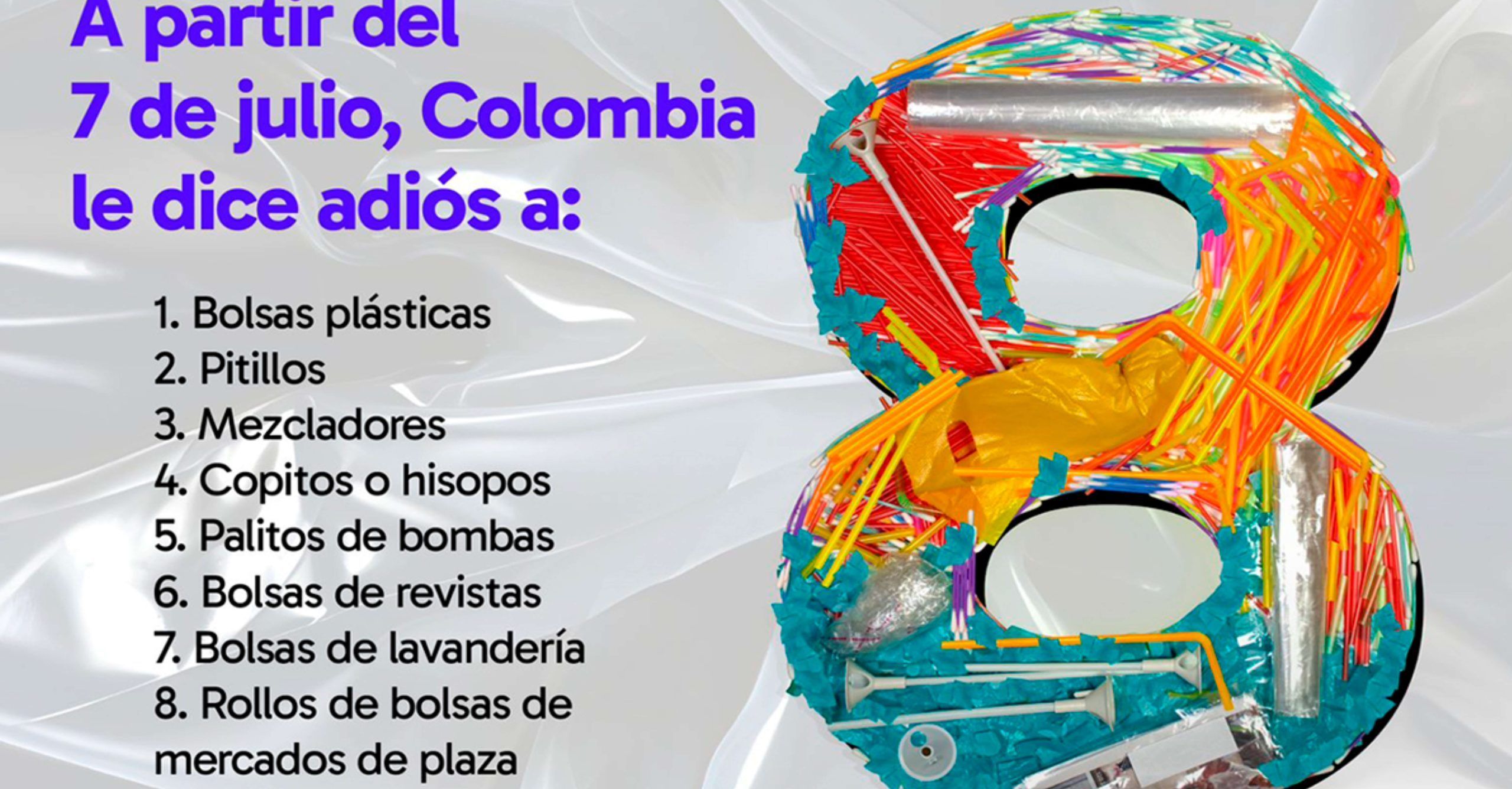 Desde el domingo 7 de julio salen del mercado ocho productos plásticos, entre ellos las bolsas en tiendas, supermercados y lavanderías