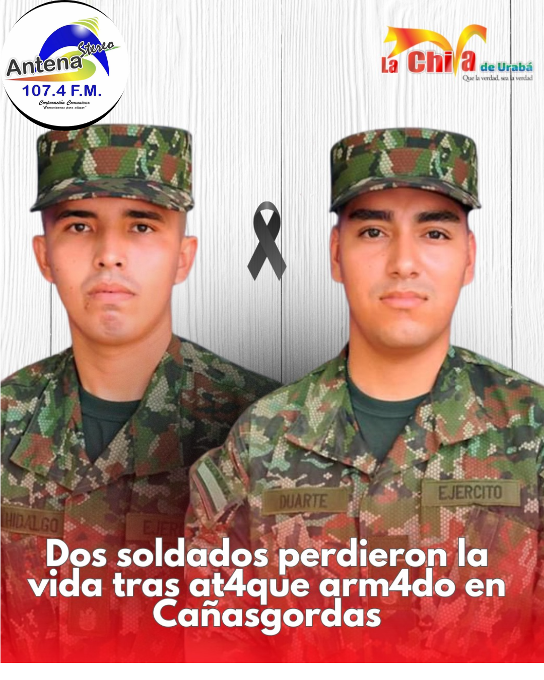 Dos soldados profesionales de la Brigada XVII, murieron en zona rural de Cañasgordas, Antioquia