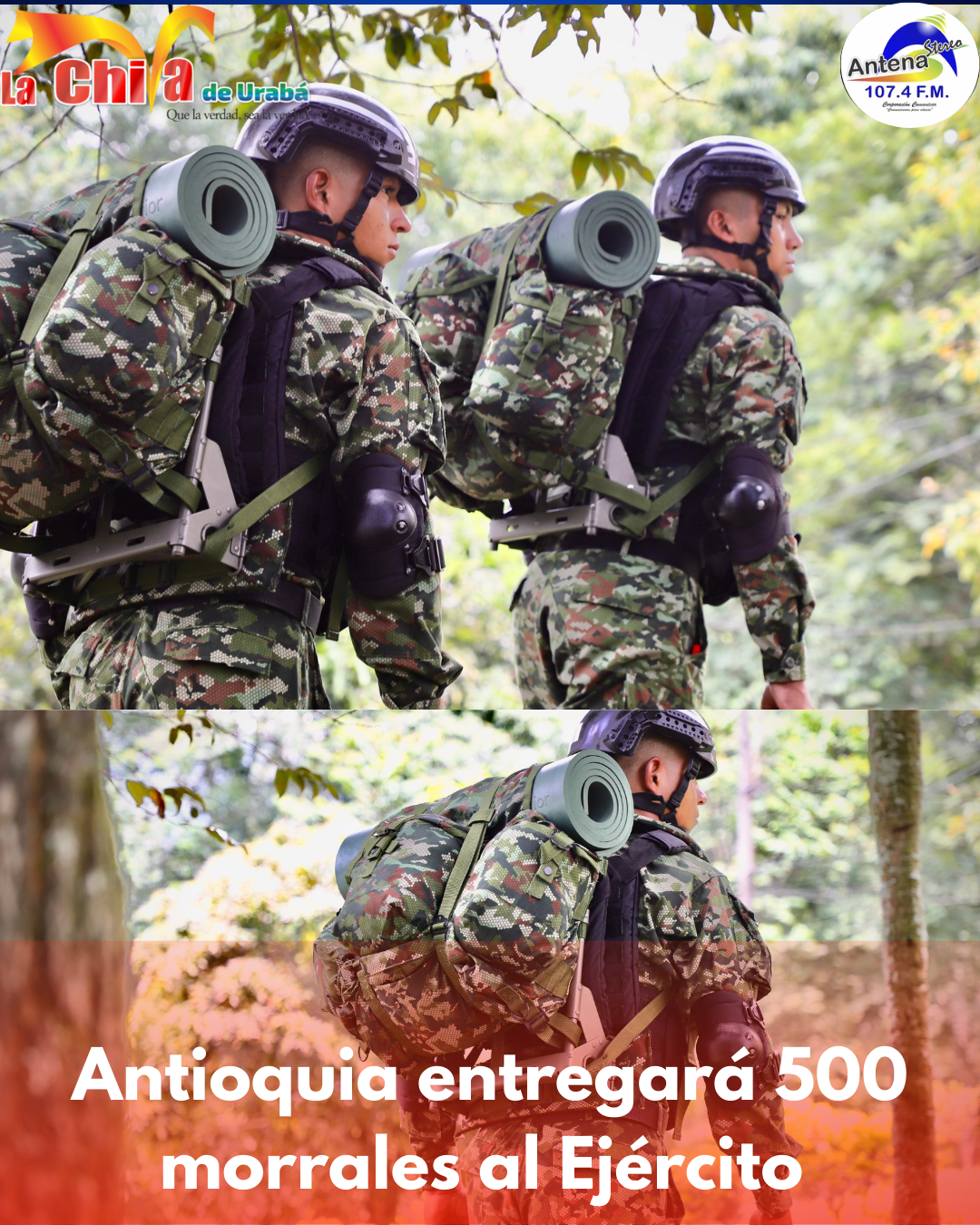 En Antioquia entregarán 500 morrales a soldados de la Séptima División del Ejército