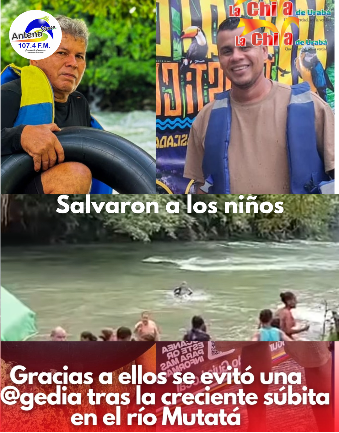 Creciente súbita en el río Mutatá, dos niños fueron rescatados por héroes locales