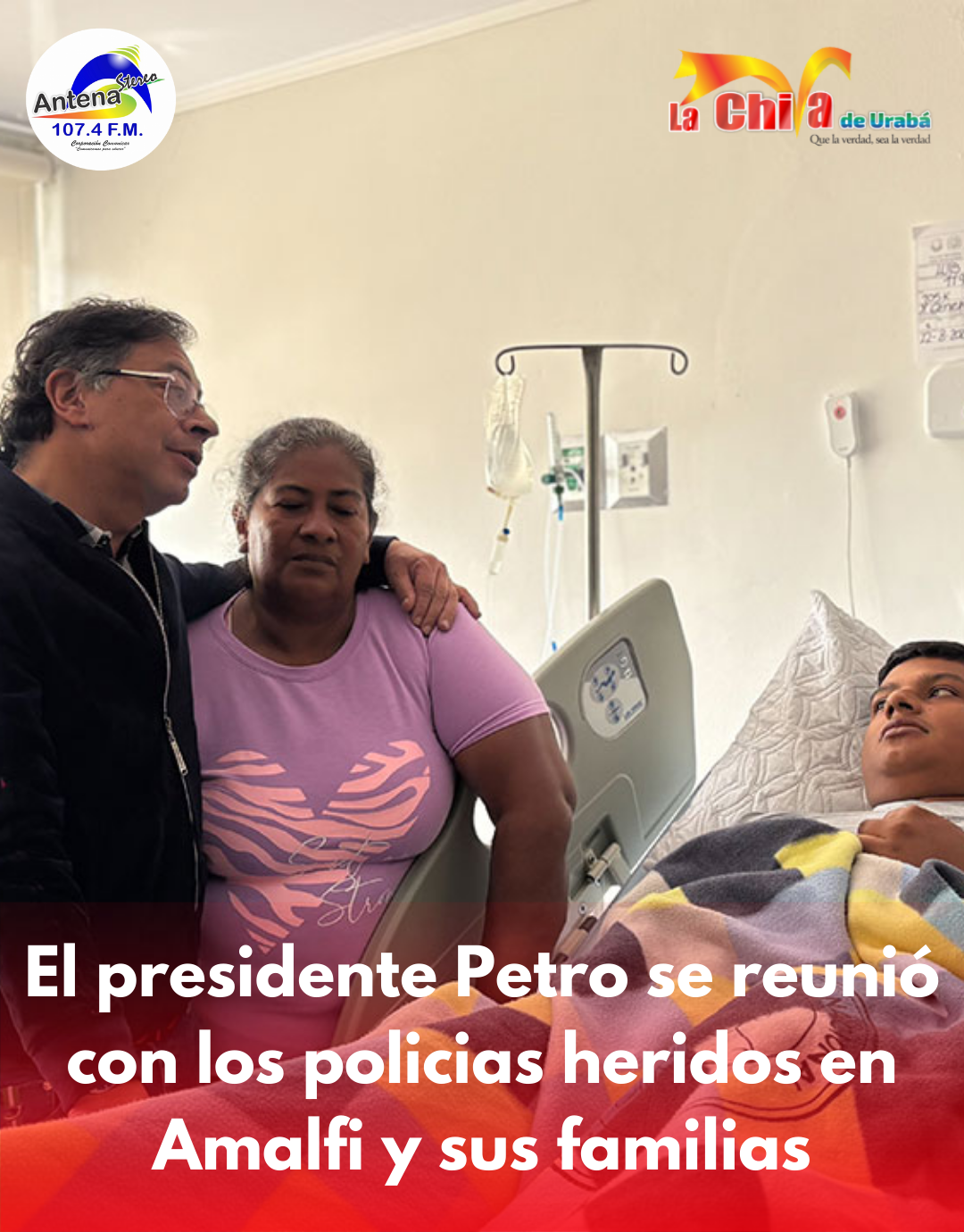 Presidente Petro visitó a policías heridos en ataque al helicóptero en Amalfi