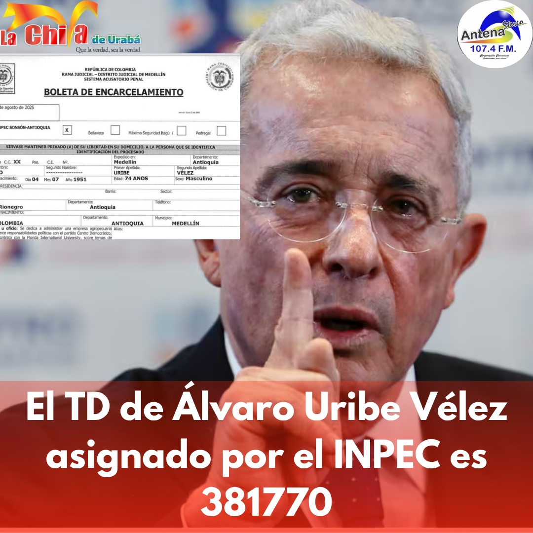 El número de interno asignado a Álvaro Uribe Vélez es el 381770