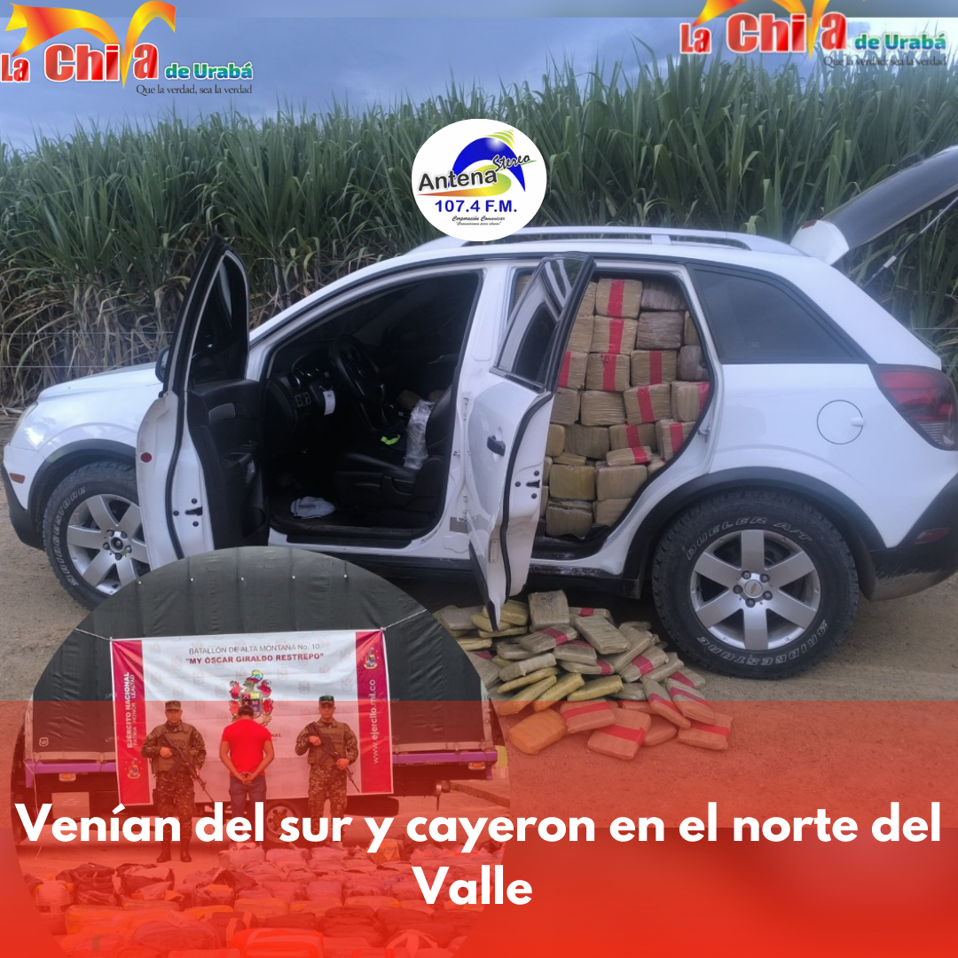 Golpe al narcotráfico, venían del sur y cayeron en el norte del Valle con 3,5 toneladas