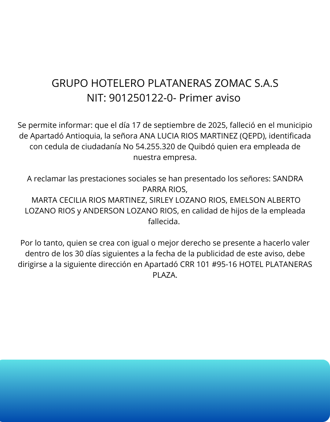 GRUPO HOTELERO PLATANERAS ZOMAC S.A.S