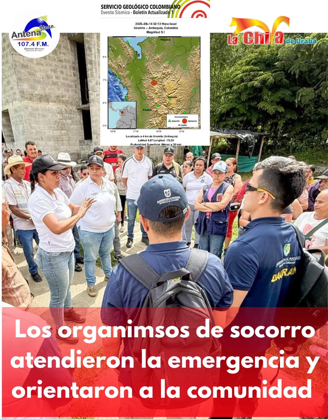 Fueron tres los sismos que sacudieron a Uramita en la madrugada, el más fuerte de 5.1