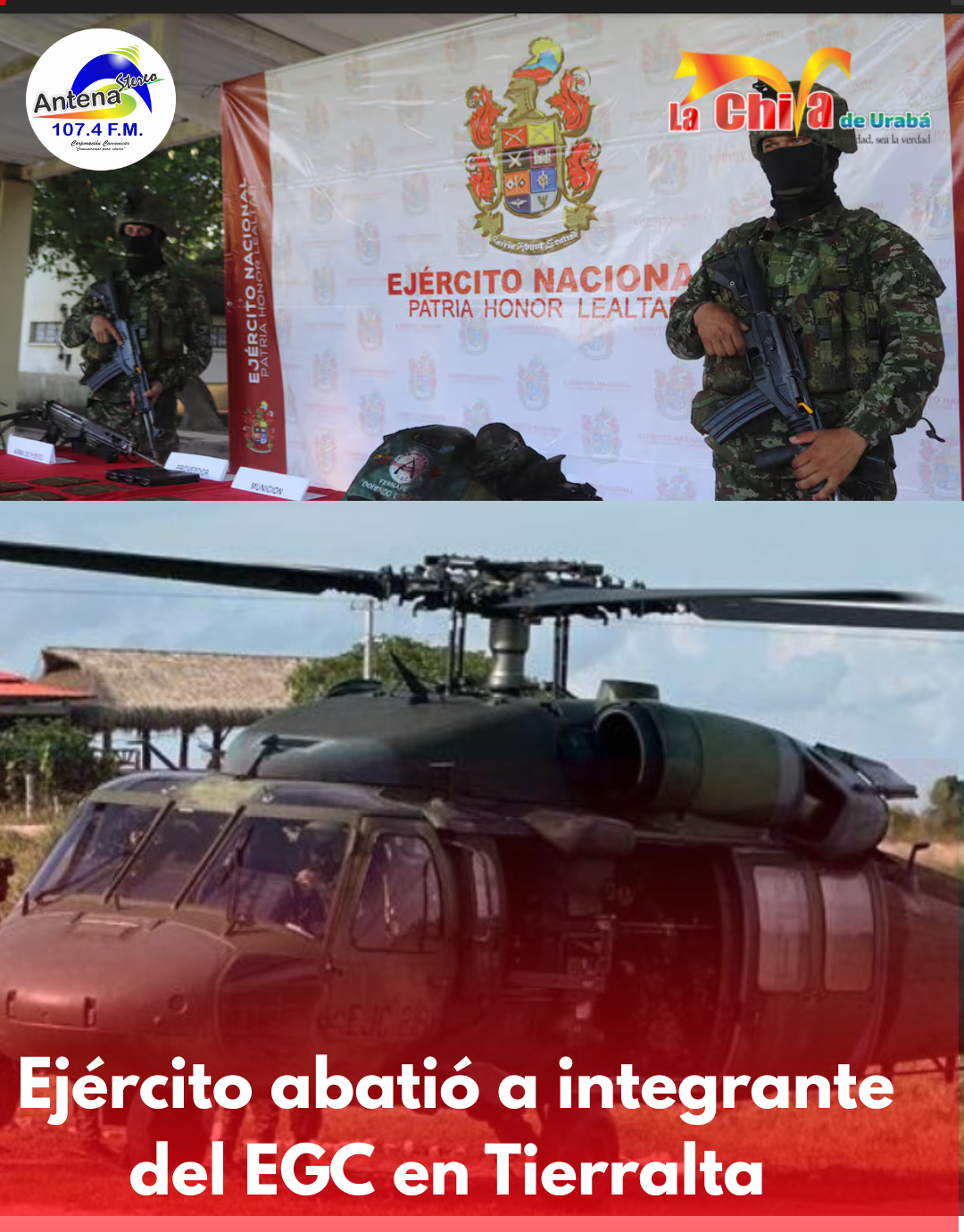 Combates entre el Ejército y el EGC dejaron a un muerto y material de guerra incautado