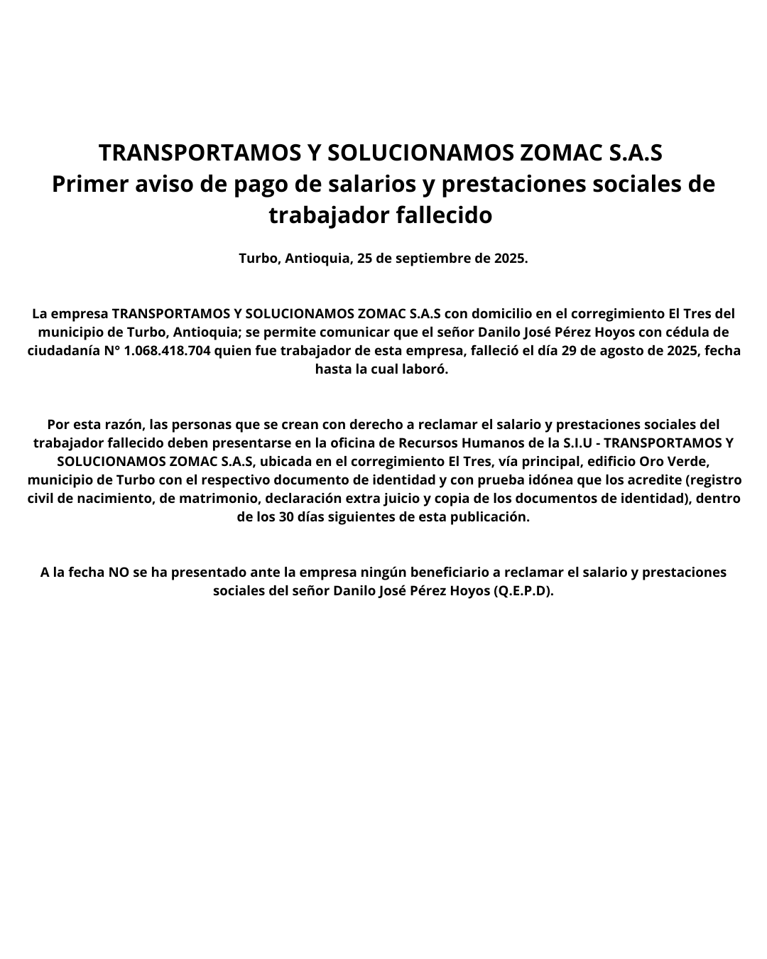 TRANSPORTAMOS Y SOLUCIONAMOS ZOMAC S.A.S