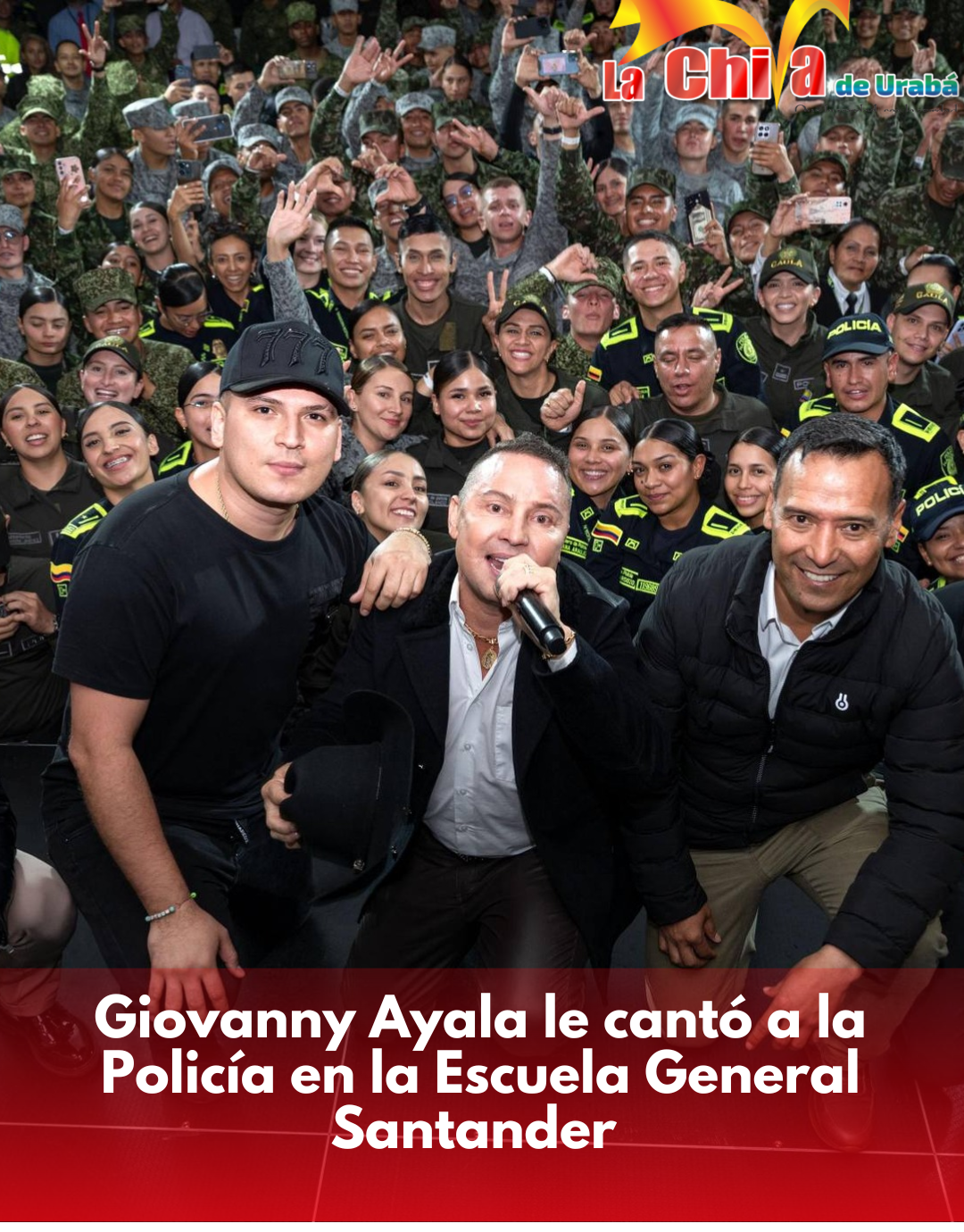 Giovanny Ayala celebró con la Policía en la Escuela de Cadetes General Santander