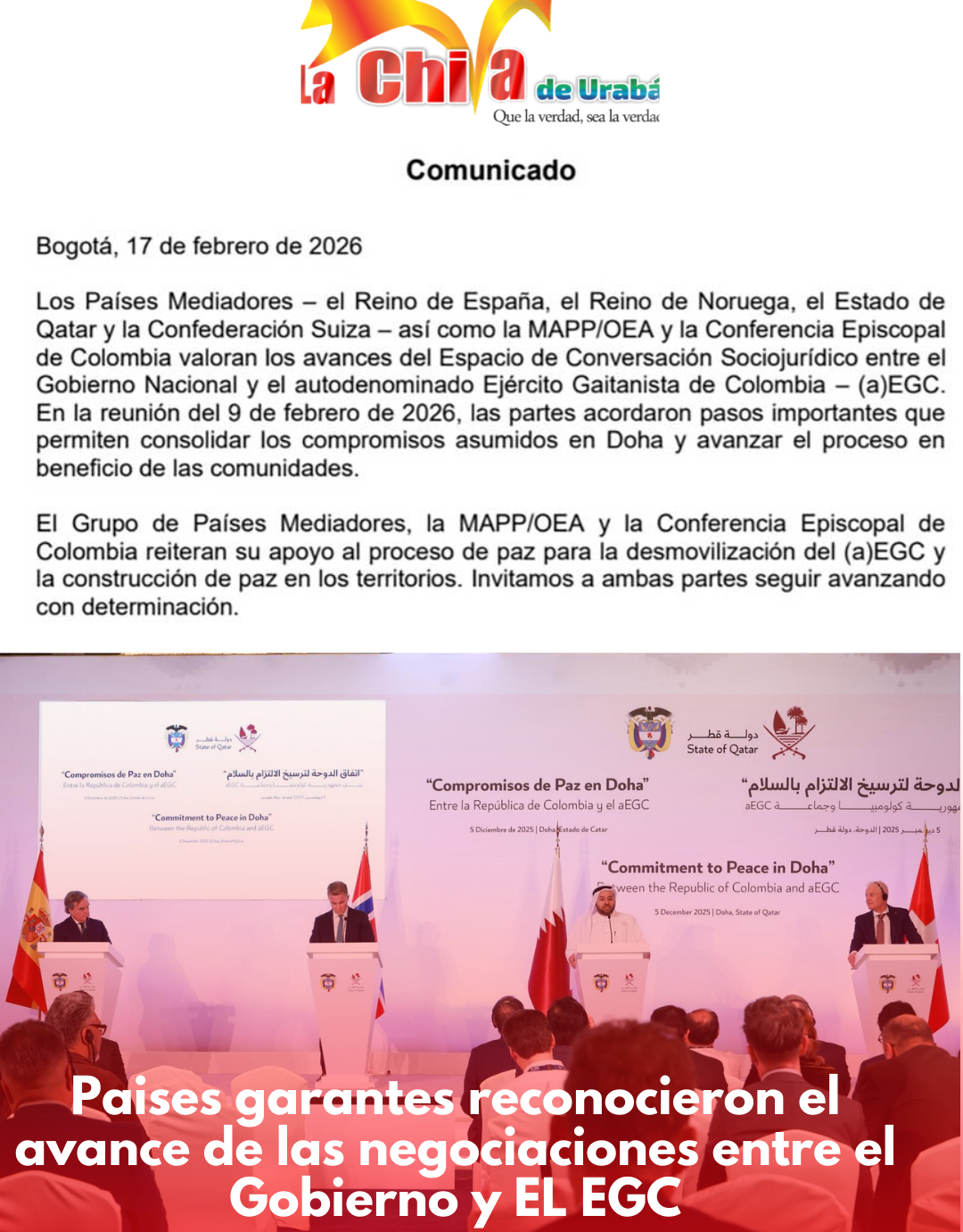 Países mediadores respaldaron avances con el denominado EGC