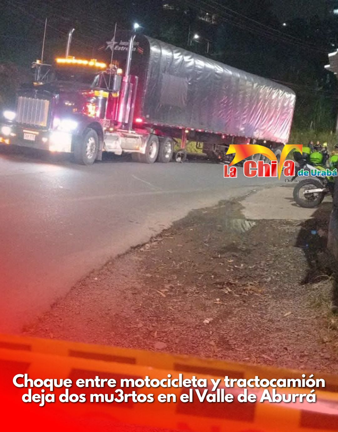 Dos personas muertas tras choque entre motocicleta y tracto camión