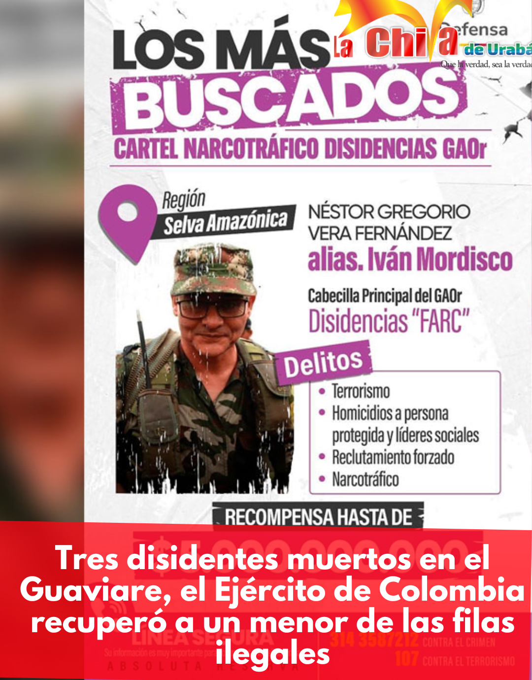 Muertos en Guaviare tres disidentes de ‘Mordisco’, el ejército recuperó a un menor